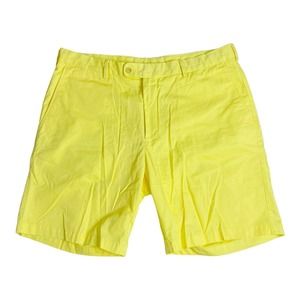 Peter Millar Shorts Mens Size 38 Yellow Golf Casual Pleated Chino 100% Cotton